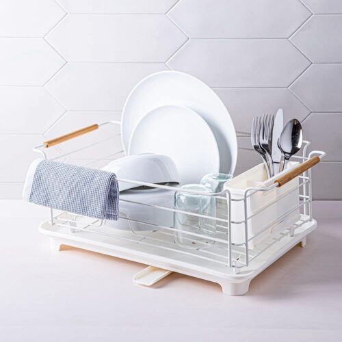 KSP Nova Dish Rack with Bamboo Handles (White/Natural)