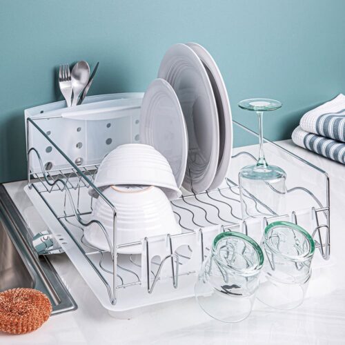 KSP Wave Dish Rack with Tray (Chrome/White)