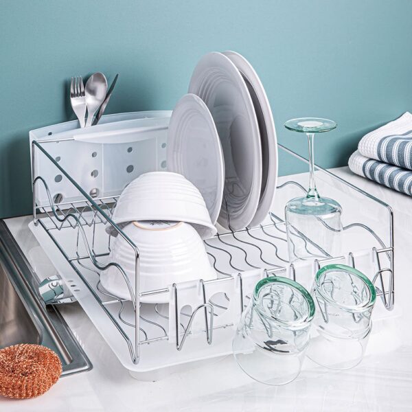 KSP Wave Dish Rack with Tray (Chrome/White) KSP Wave Dish Rack with Tray (Chrome/White)