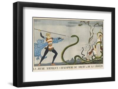 America Comes to the Rescue of Justice and Liberty - Black Framed Art Print Wall Art, 12x8
