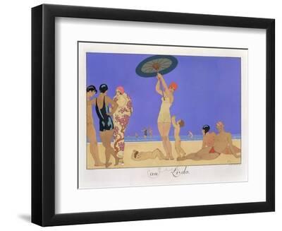 At the Lido, Engraved by Henri Reidel, 1920 (Litho) - Black Framed Art Print Wall Art, 12x9