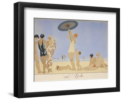 Au lido People on a beach - Black Framed Art Print Wall Art, 12x9