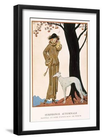 Autumnal Symphony, Afternoon Coat and Dress by Worth, from 'Gazette De Bon Ton' No.9, 1922 - Black Framed Art Print Wall Art, 12x18