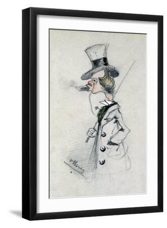 Dandy with a Cigar, 1857 (Pencil on Paper) - Black Framed Art Print Wall Art, 12x18