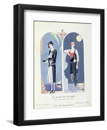 Day and Night, Plate 47 from 'La Gazette Du Bon Ton' Depicting Day and Evening Dresses, 1924-25 - Black Framed Art Print Wall Art, 9x12