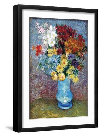Flowers in a Blue Vase by Van Gogh - Black Framed Art Print Wall Art, 12x18
