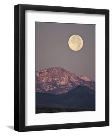 Full Moon Setting over Snow-Covered Magdelena Mountains at Socorro, New Mexico, USA - Black Framed Art Print Wall Art, 9x12