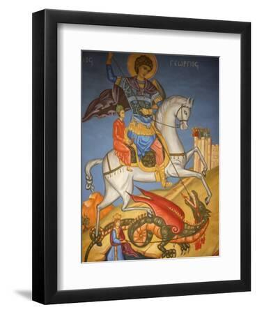 Icon Depicting St. George Slaying a Dragon in St. George's Orthodox Church, Madaba, Jordan - Black Framed Art Print Wall Art, 9x12