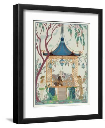 Illustration for 'Fetes Galantes' by Paul Verlaine (1844-96) Published 1928 (Pochoir Print) - Black Framed Art Print Wall Art, 9x12