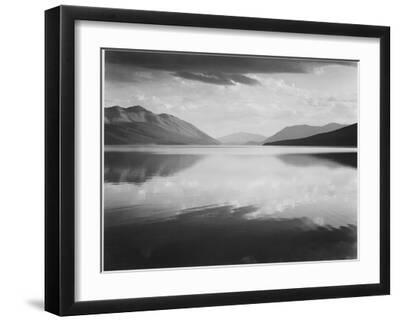 Looking Across Lake Toward Mts "Evening McDonald Lake Glacier National Park" Montana 1933-1942 - Black Framed Art Print Wall Art, 16x12