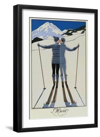 Lovers in the Snow - Black Framed Art Print Wall Art, 12x18