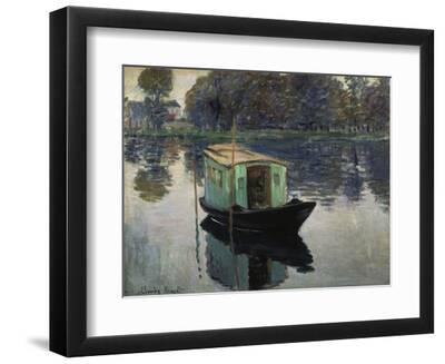 Monet's Studio-Boat, 1874 - Black Framed Art Print Wall Art, 12x9