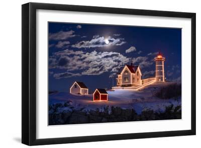 Moon Over Nubble - Black Framed Art Print Wall Art, 18x12 Moon Over Nubble - Black Framed Art Print Wall Art, 18x12