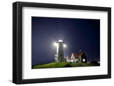 Nobska Light in Fog at Night - Black Framed Art Print Wall Art, 12x8