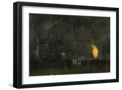 Nocturne: Black and Gold - the Fire Wheel - Black Framed Art Print Wall Art, 18x12