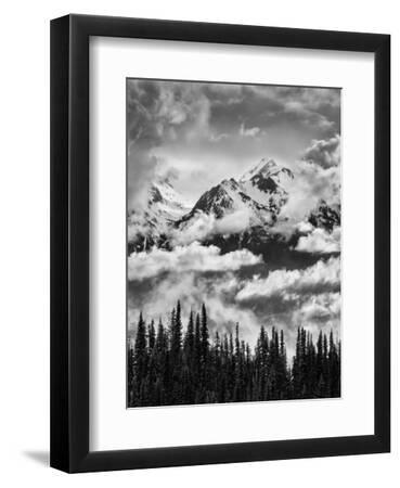 Olympic National Park, Mount Carrie and Carrie Glacier Through the Clouds from Hurricane Ridge - Black Framed Art Print Wall Art, 9x12