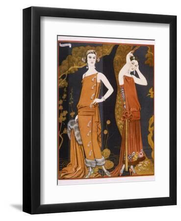 Orientally Inspired Gowns by Worth in Lacquer Reds - Black Framed Art Print Wall Art, 9x12
