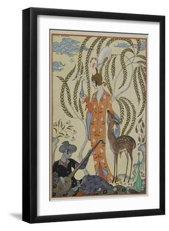 Persia A woman with a fawn A musician - Black Framed Art Print Wall Art, 12x18