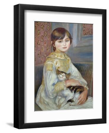 Portrait of Julie Manet or Little Girl with Cat - Black Framed Art Print Wall Art, 9x12