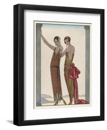 Strapless Gold Dress Draped up Over One Hip and Tied with a Large Sash Bow Which Creates a Train - Black Framed Art Print Wall Art, 9x12