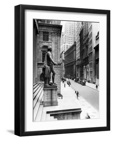 Wall Street Is Virtually Deserted in Front of the US Sub-Treasury Building - Black Framed Art Print Wall Art, 12x16