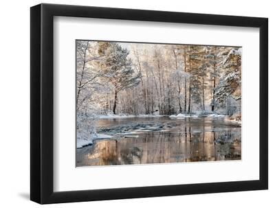 Winter by the River - Black Framed Art Print Wall Art, 12x8
