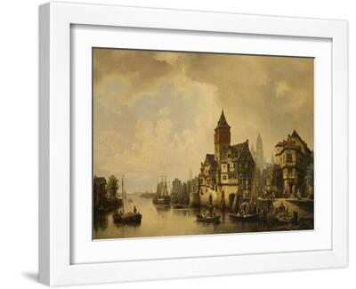 A Continental River Town, 1856 - White Framed Art Print Wall Art, 16x12