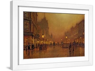 A Street at Night - White Framed Art Print Wall Art, 18x12