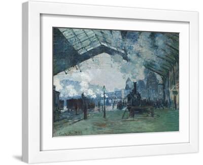 Arrival of the Normandy Train, Gare Saint-Lazare by Claude Monet - White Framed Art Print Wall Art, 16x12