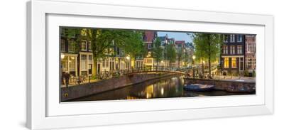 Houses Along Canal at Dusk at Intersection of Herengracht and Brouwersgracht - White Framed Art Print Wall Art, 24x8 Houses Along Canal at Dusk at Intersection of Herengracht and Brouwersgracht - White Framed Art Print Wall Art, 24x8