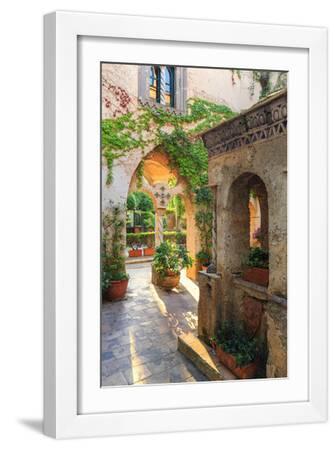 Italy, Amalfi Coast, Ravello, Villa Rufolo. Cloister - White Framed Art Print Wall Art, 12x18 Italy, Amalfi Coast, Ravello, Villa Rufolo. Cloister - White Framed Art Print Wall Art, 12x18