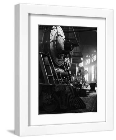 Locomotives in Roundhouse - White Framed Art Print Wall Art, 9x12 Locomotives in Roundhouse - White Framed Art Print Wall Art, 9x12