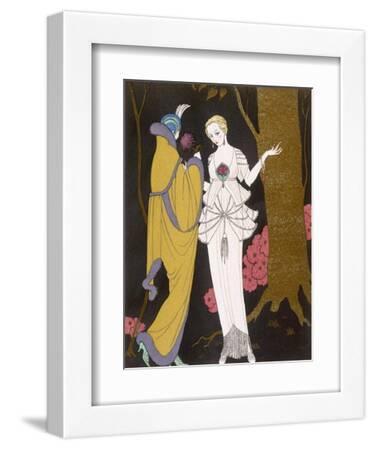 Mantle with a Yoke Voluminous Sleeves and Fur Trim and Close Fitting Hat with Aigrette - White Framed Art Print Wall Art, 9x12 Mantle with a Yoke Voluminous Sleeves and Fur Trim and Close Fitting Hat with Aigrette - White Framed Art Print Wall Art, 9x12