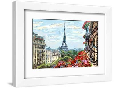 Street in Paris - Illustration - White Framed Art Print Wall Art, 12x8