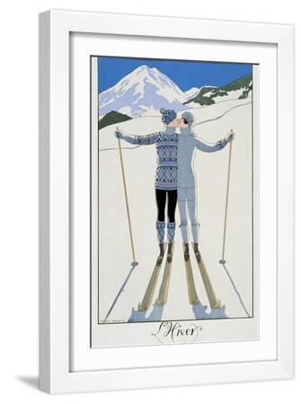 Winter: Lovers in the Snow, Fashion Plate from "Twentieth Century France," 1925 - White Framed Art Print Wall Art, 12x18